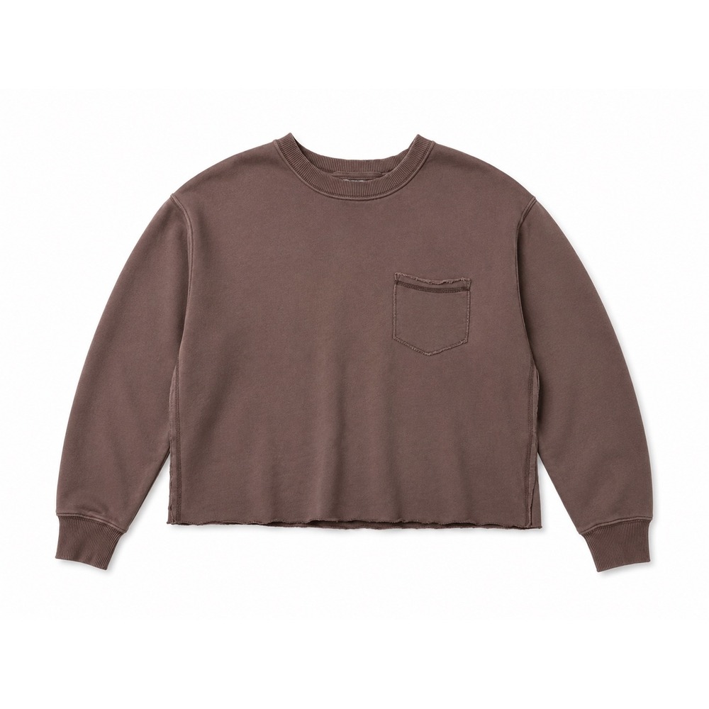 Aerie Brown Raw Hem Cropped Pocket Crewneck Sweatshirt Womens Medium